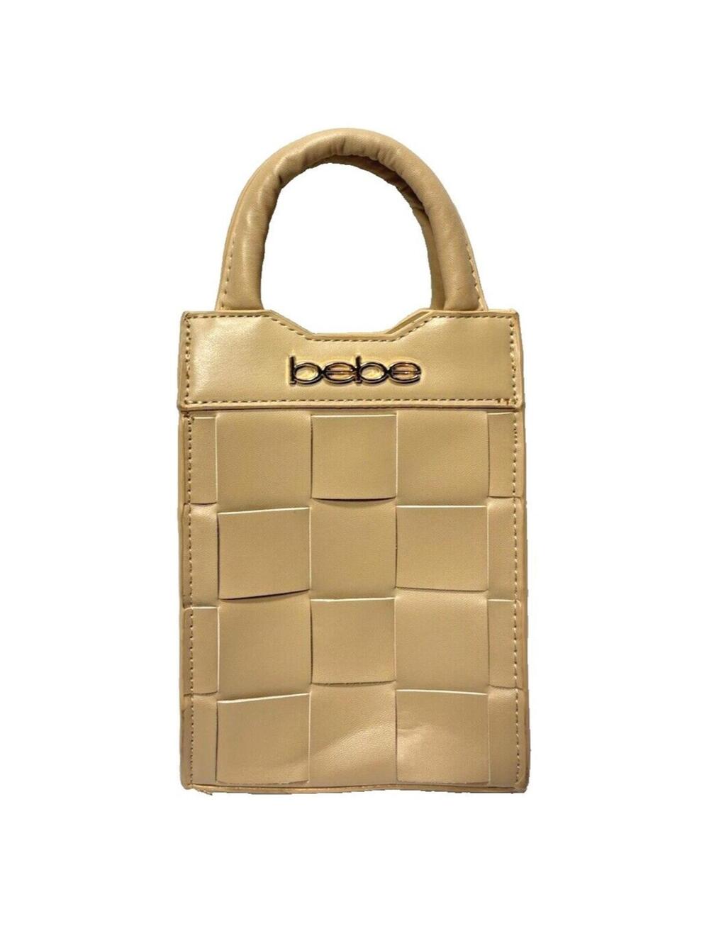 Vintage BEBE Handwoven Statement Bag Nude Beige Leather Phone Purse GUC No Strap
